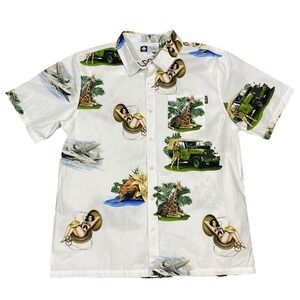 LRG Lifted Research Hawaiian Button Up Shirt Men's XL Military Safari Pin Up NWT